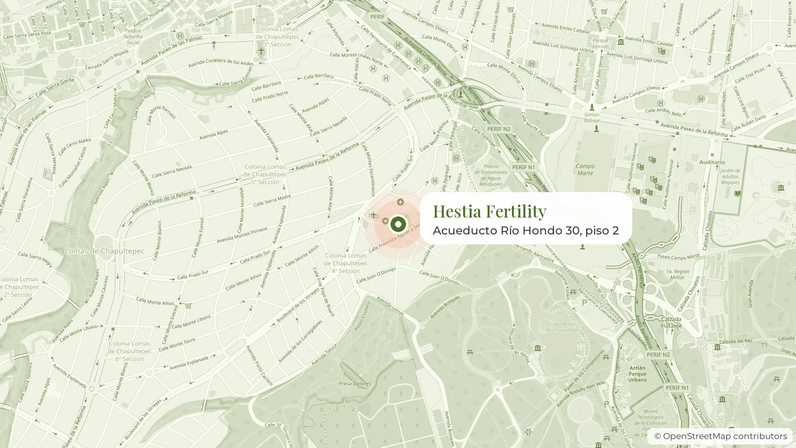 Mapa: Hestia Fertility en Acueducto Río Hondo 30, Lomas de Chapultepec